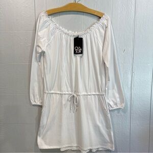 Chaser White Mini Dress with Drawstring Waist 100% Cotton